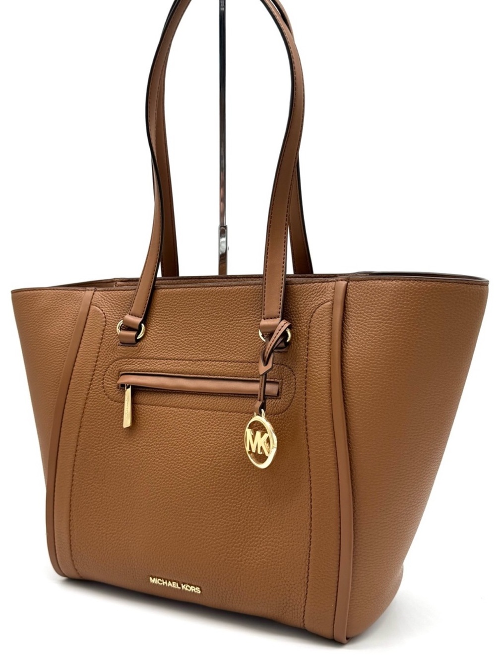 MICHAEL KORS Carine Front Zip Leather Large Tote Luggage NWT